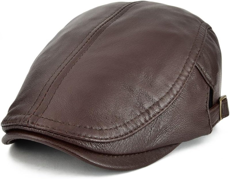 VOBOOM Men Women Adjustable Genuine Leather Ivy Cap Newsboy Hat - Image 1